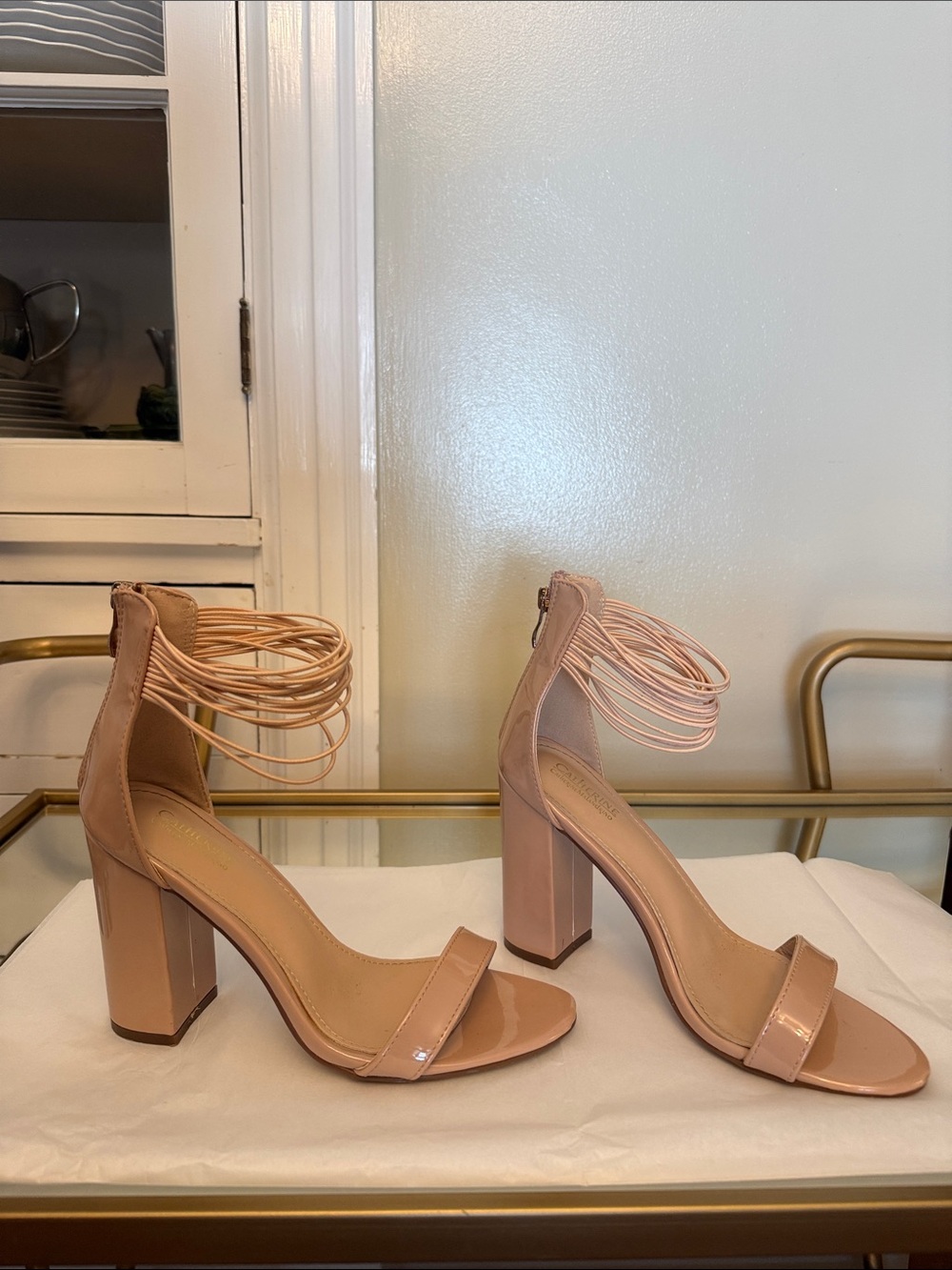 Pinkish Nude Ankle Wrap Block Heels
